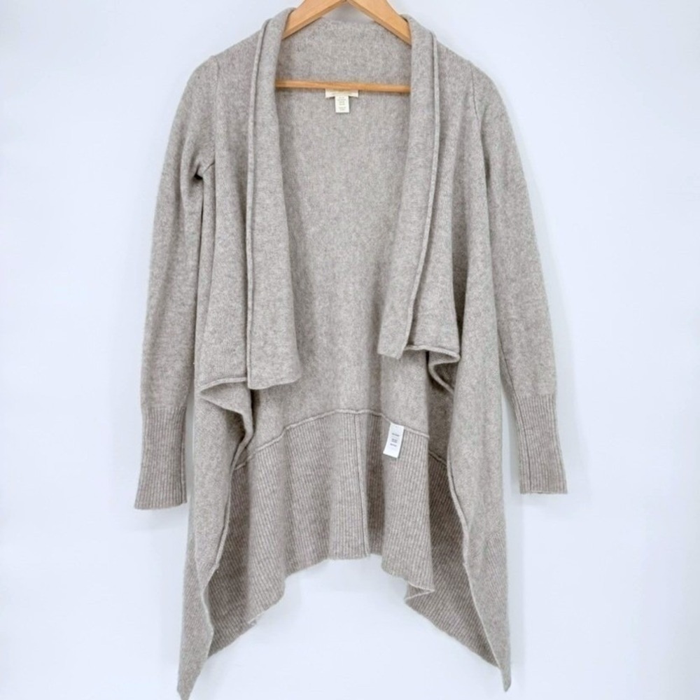 St Tropez 100% 2 Ply Cashmere Waterfall Open Front Cardigan Grey‎ Oatmeal XS